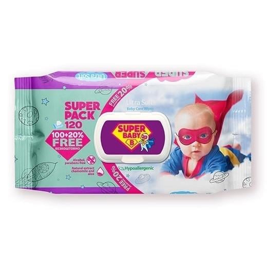 Серветка волога для дітей Super Baby SuperPack sensetive ромашка та алое 120 шт.