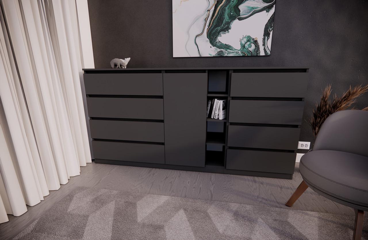 Комод MEBEX на 8 ящиков с центральной нишей 200х40х100 см Серый темный (VERTO4B2000DG) - фото 1