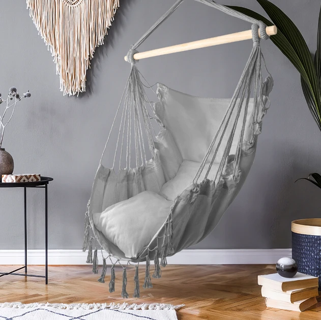 Кресло-гамак подвесное бразильское с подушками/нагрузка до 120 кг Серый (04198)