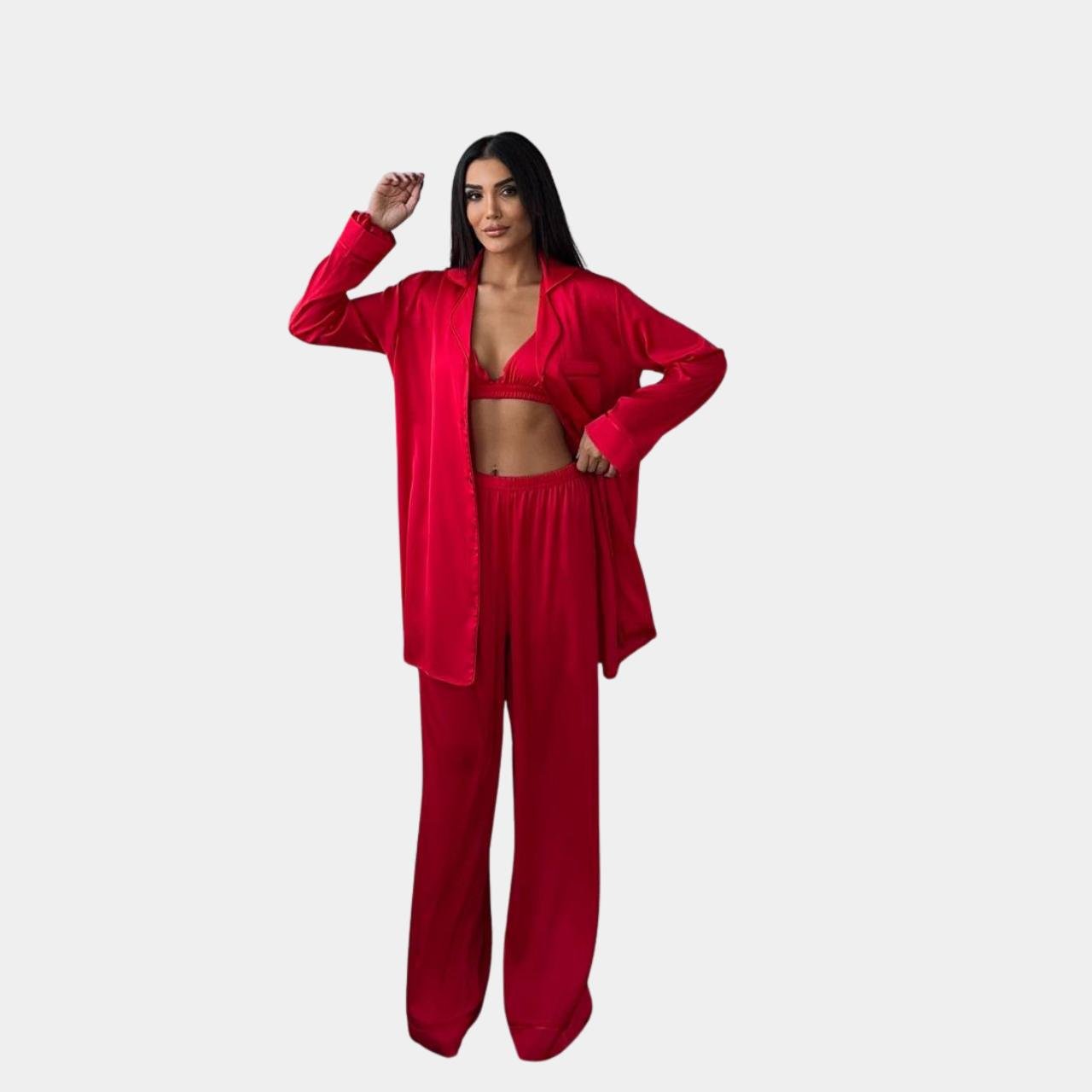 Піжама жіноча сатинова з топом M Червоний (1005/Т11)