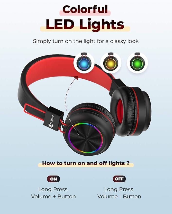 Навушники дитячі iClever BTH03 Bluetooth кольорове світлодіодне підсвічування - фото 2 Навушники дитячі iClever BTH03 Bluetooth кольорове світлодіодне підсвічування - фото 2