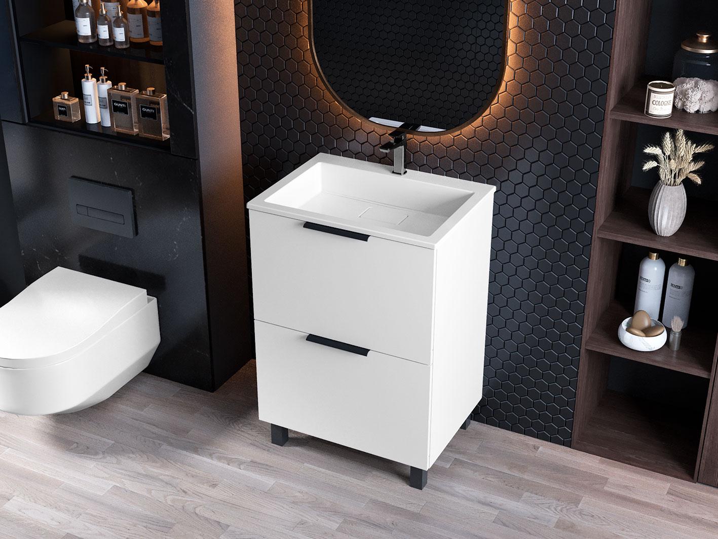 Тумба напольная для ванной комнаты Luxor Sena 60 с умывальником Imperio Low 60 см Белый (36611537)