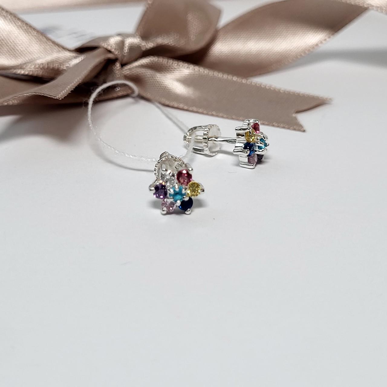 Серьги гвоздики на закрутках Цветок с камнями серебро 925 пробы 1,95 г (2137/2)