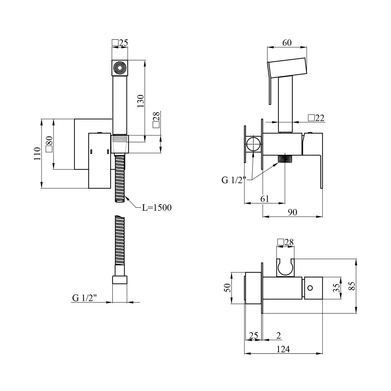 Змішувачі з гігієнічним душем Kroner KRP Edelstahl Kubus SCH053 (29969) - фото 2