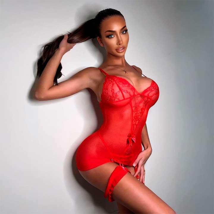 Пеньюар короткий з підв'язками для панчіх XS-S Червоний (K1052-2) - фото 5