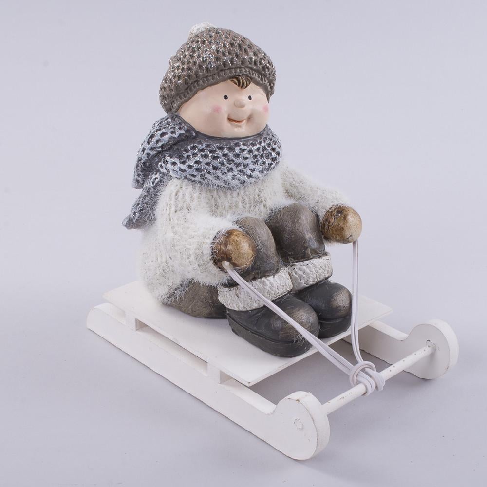Статуэтка Дети на белых санках 18 см (1534-2)