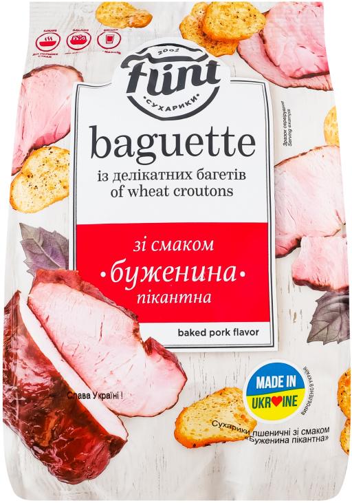 Сухарики пшеничные Flint Baguette со вкусом буженина пикантная 100 г (17873)