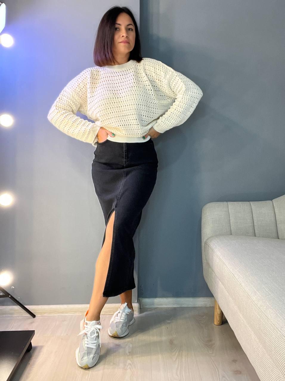 Светр жіночий MIX RAY 6766 ажурна вʼязка сітка павутинка OS Молочний (1232) - фото 4 Светр жіночий MIX RAY 6766 ажурна вʼязка сітка павутинка OS Молочний (1232) - фото 4