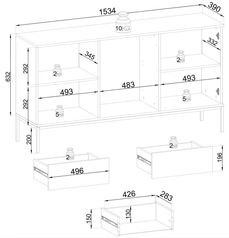 Комод с подсветкой Perfect Home Sento KSZ154 2-дверный с 3 ящиками Черный/Дуб один (PFH-091487) - фото 3