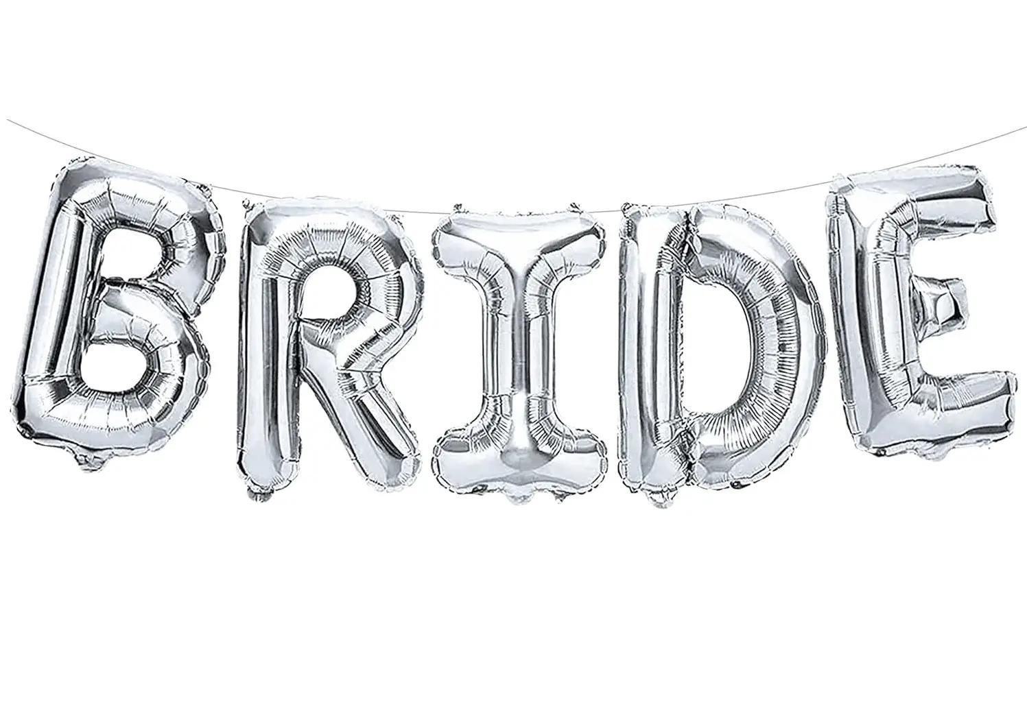 Воздушные шары набор фольгированные буквы Bride Девичник 40 см Серебристый (14451)
