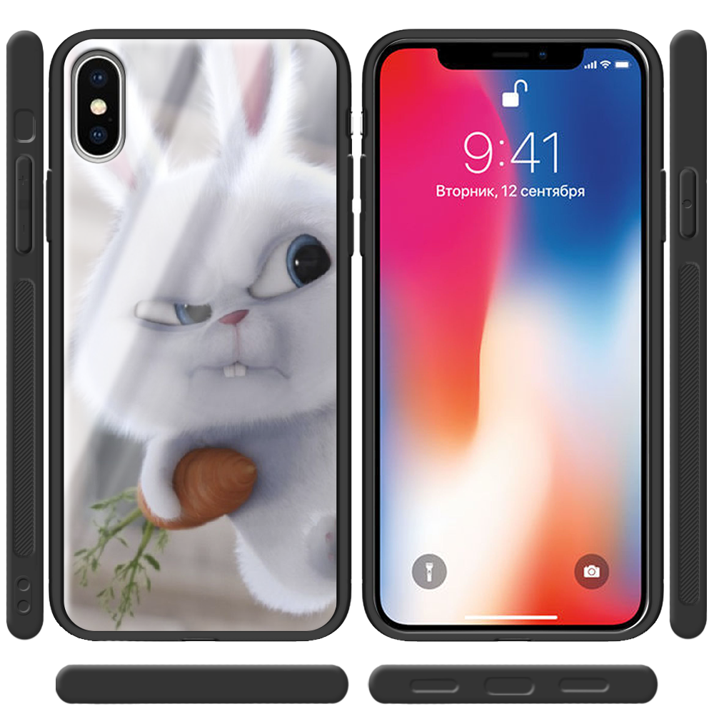 Чехол Boxface iPhone XS Rabbit Snowball Черный силикон со стеклом (35413-up1116-38330) - фото 2