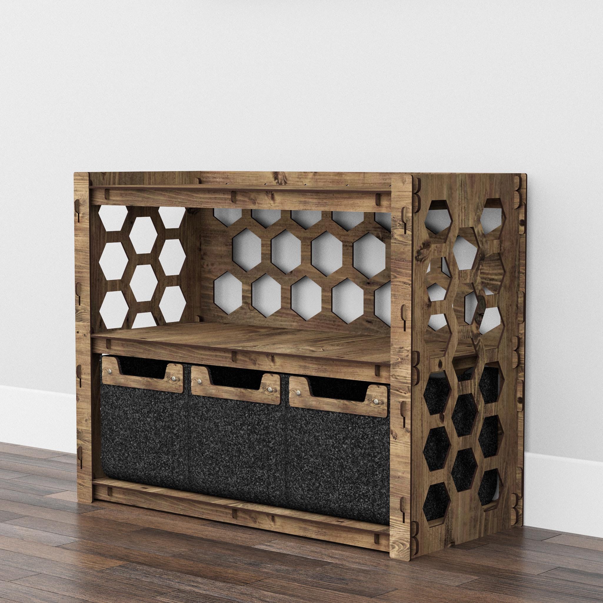 Комод в гостиную деревянный низкий Hexagonica Honeycomb на 3 ящика черные корзины 600х750х345 мм (119977)