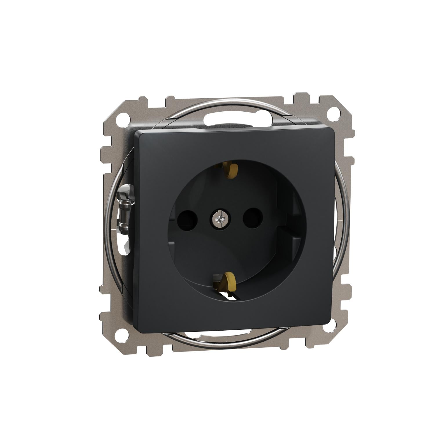 Розетка Schneider Electric Sedna Design с заземлением и защитными шторками Черный (SDD114022)