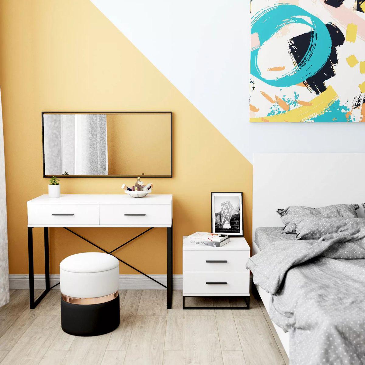 Тумба прикроватная AiH Ascet 2 ящика ламинированное ДСП/металлические ножки 48х45х42,5 см Белый бриллиант (AS15010000030)