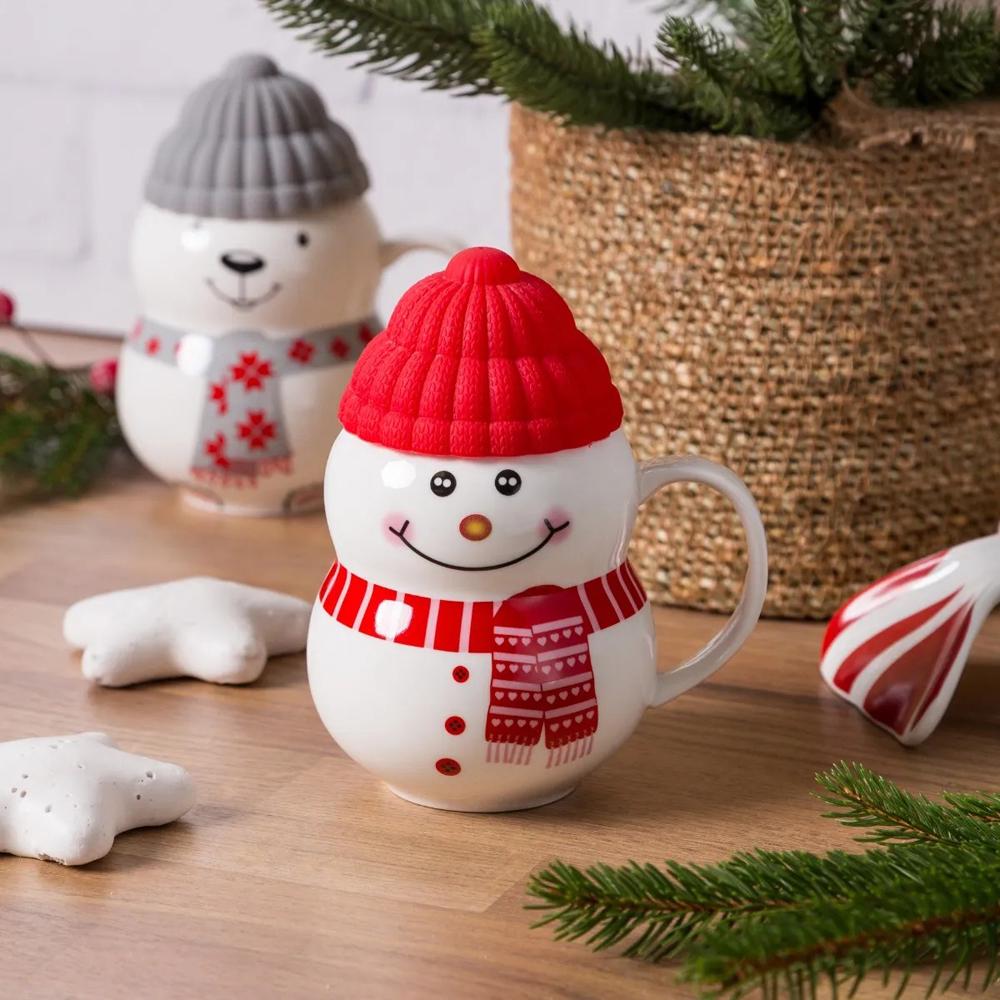 Чашка новогодняя с крышкой снеговик 350 мл - фото 4 Чашка новогодняя с крышкой снеговик 350 мл - фото 4