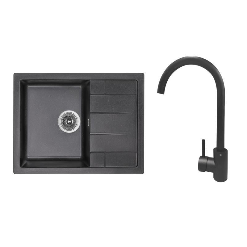 Мийка для кухні Lidz BLM-14 зі змішувачем Aria 015F k35 650x500/200 мм Чорний (24501577)