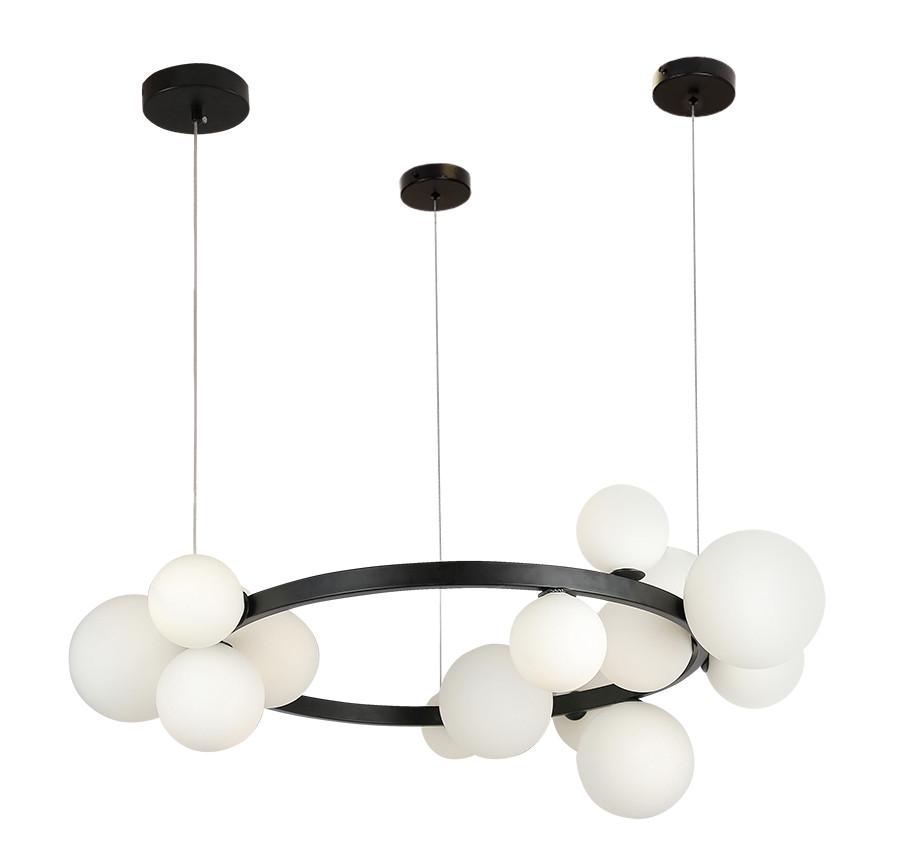 Люстра подвесная кольцо Levistella 918LP267-15 Молекула на 15 плафонов Черный/Белый (1887932208)
