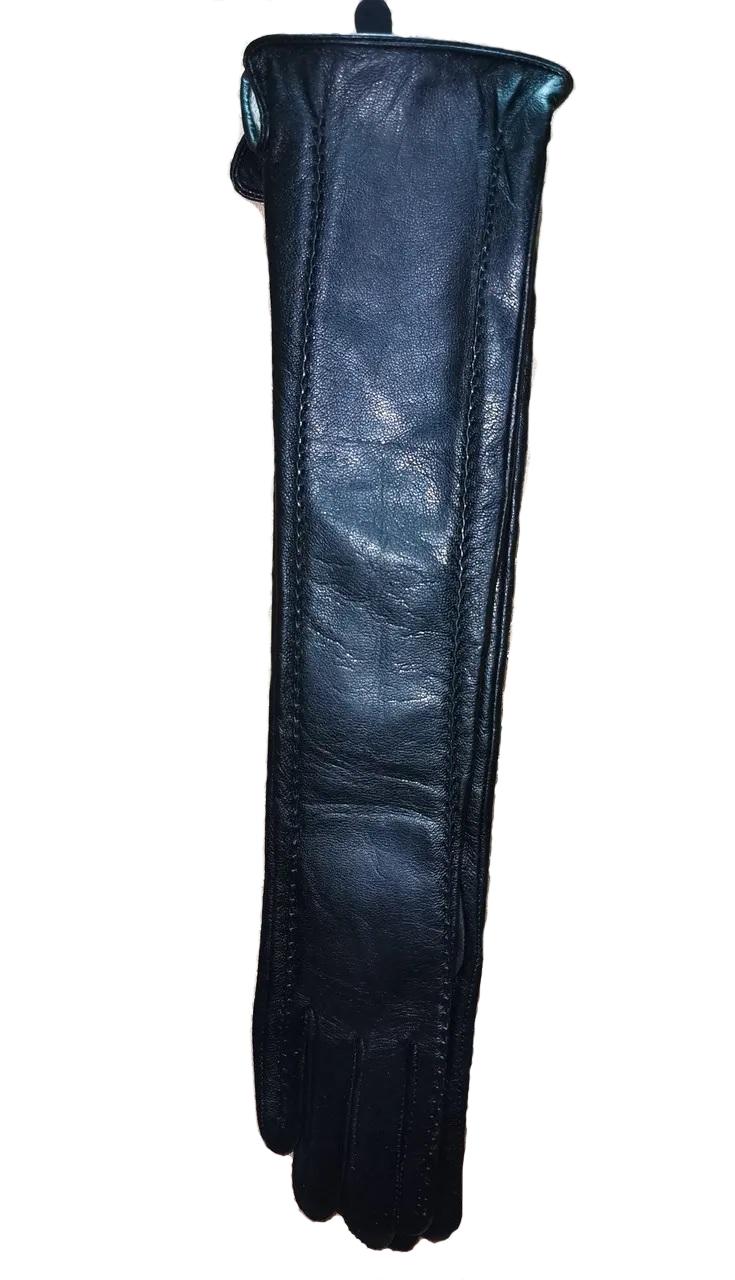 Перчатки женские длинные 55-33 трикотаж/кожа р. 7 Черный (DR017369)