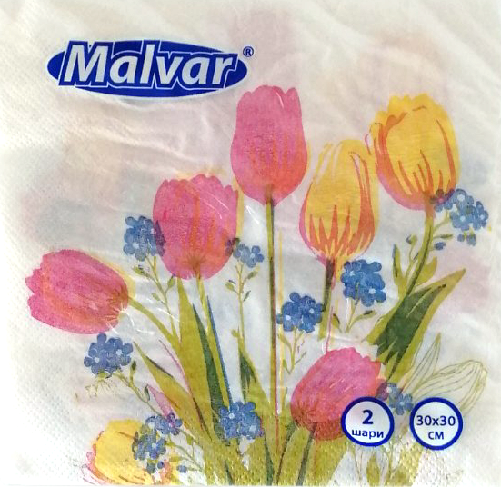 Салфетки Malvar Тюльпаны 2 слоя 30х30 см 20 шт. (13986)