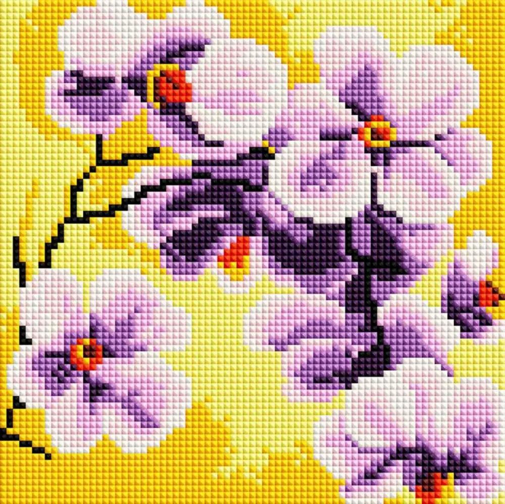 Алмазная мозаика ColorArt Веточка орхидеи DIY-DD1214 полная выкладка 20x20 см (29761)