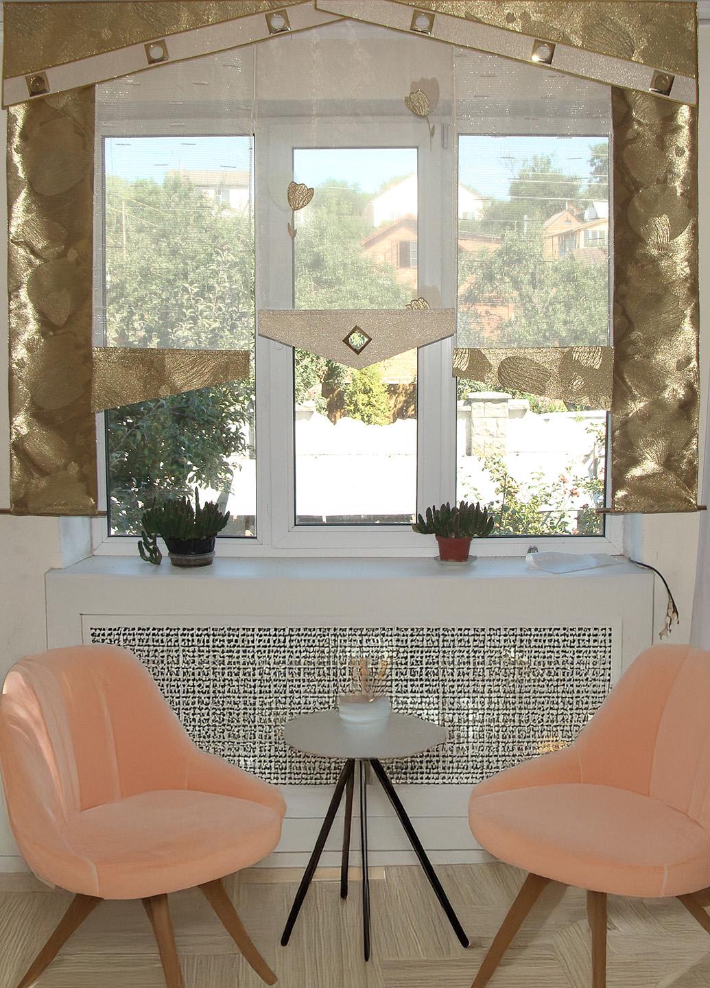 Комплект панельных занавесок Firanka Тюльпаны 5 шт. с жестким ламбрекеном из двух частей/карниз 200 см Салатовый с золотистым (23_3п) - фото 2 Комплект панельных занавесок Firanka Тюльпаны 5 шт. с жестким ламбрекеном из двух частей/карниз 200 см Салатовый с золотистым (23_3п) - фото 2