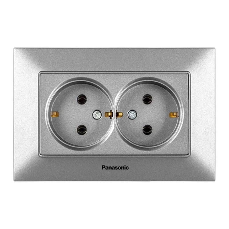 Розетка Panasonic Arkedia Slim двойная с заземлением Серебряный (23830958)
