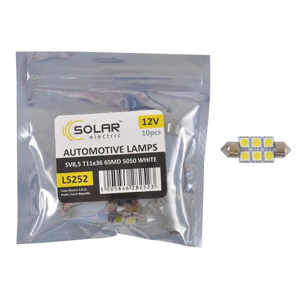 Автолампа LED Solar 12V SV8,5 T11x36 6smd 5050 white 10 шт. (LS252_P)