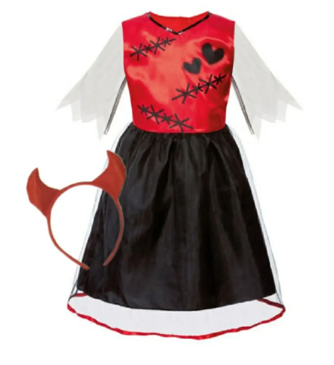 Костюм на Хэллоуин для девочки с обручем S Черно-красный (523522) - фото 3