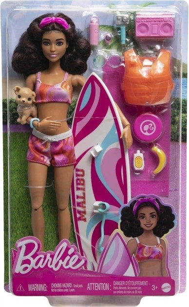 Лялька Barbie Барбі з дошкою для серфінгу та домашнім цуценям HPL69 Mattel (37463351) Лялька Barbie Барбі з дошкою для серфінгу та домашнім цуценям HPL69 Mattel (37463351)