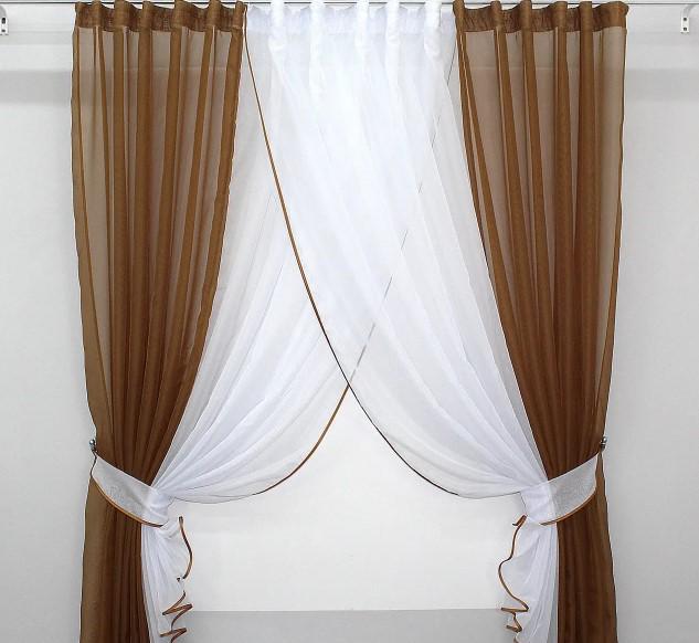 Шторки кухонные с подвязками 400х170 см Коричневый/Белый (096к)