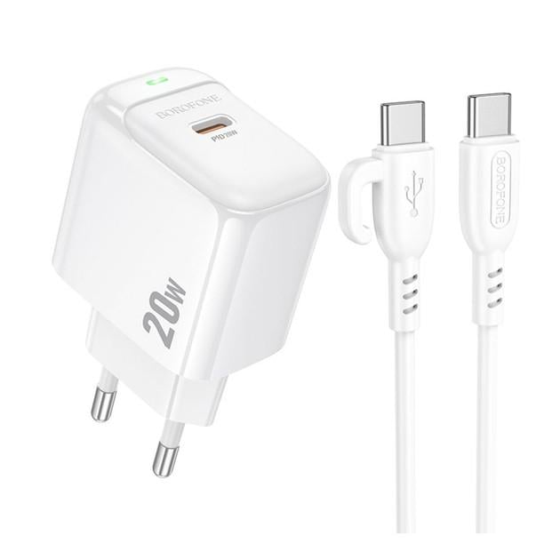 Зарядное устройство Borofone BAS43A 1USB-C PD/QC 20W + Type-C to Type-C Зарядное устройство Borofone BAS43A 1USB-C PD/QC 20W + Type-C to Type-C