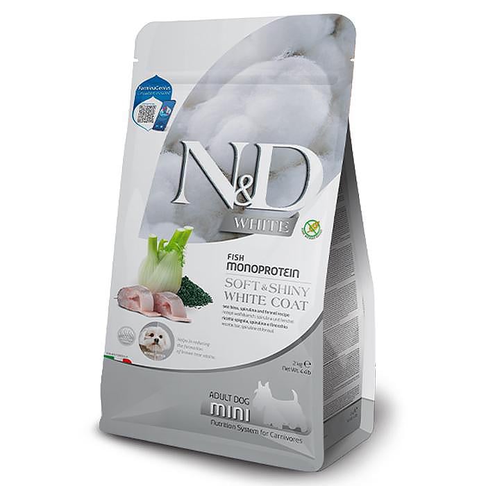 Корм сухой собак с белой шерстью беззерновой Farmina N&D Grain Free White Mini с сибасой/спирулиной и фенхелем 5 кг (34989698)