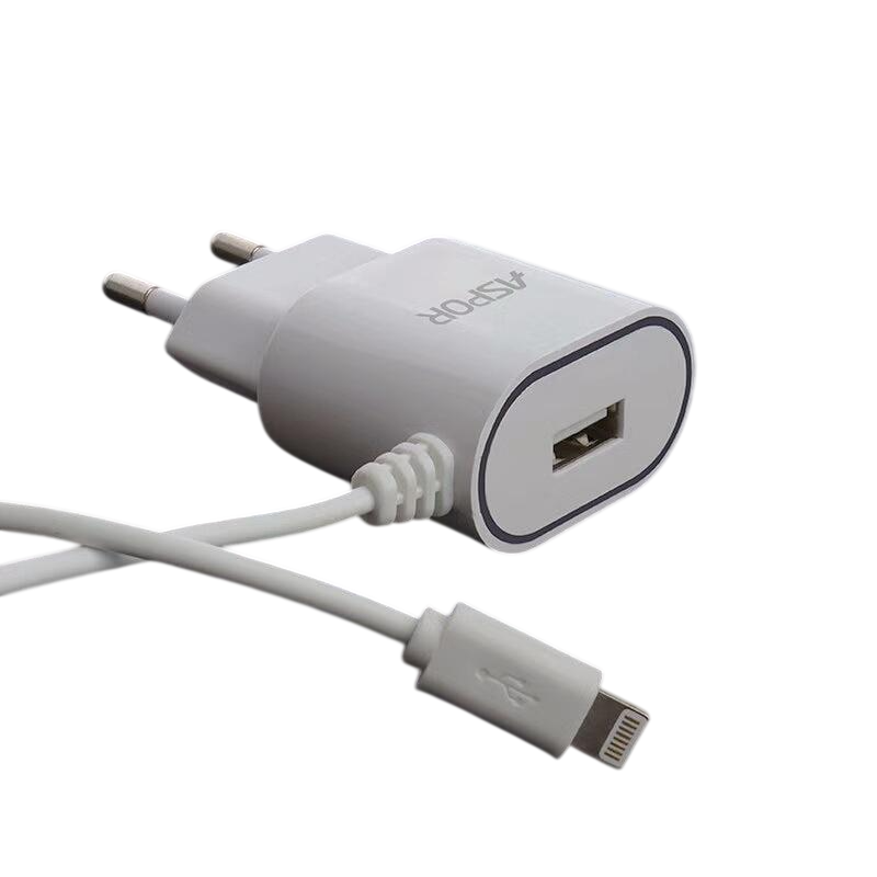 Мережевий зарядний пристрій Aspor A802 Plus 1USB/2,4A LED та USB кабель Lightning Білий (925005)