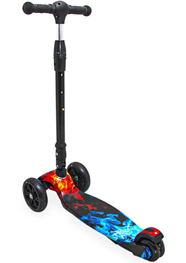 Самокат детский трехколесный с регулируемой ручкой фонариком и светящимися колесами до 60кг Maraton Flash Огонь и Лед