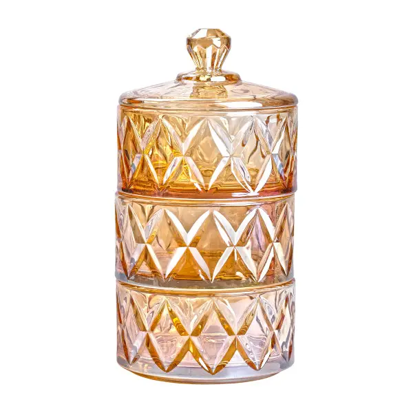 Цукерниця трирівнева YIWU HP-YH-80 скляна під кришталь з кришкою Коричневий (149-107- HP-YH-80) - фото 3