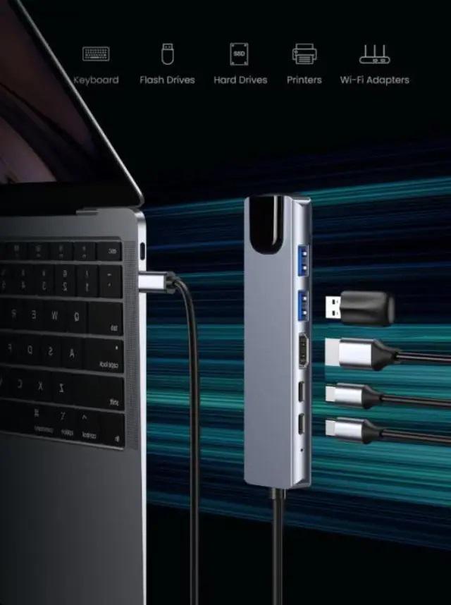 Адаптер XO Easy safe Type-C multi-function converter 6в1 Grey (602674) - фото 3