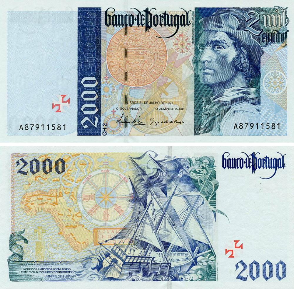Коллекционная банкнота Португалия 2000 Эскудо 1997 UNC P189c 5 (Б20510)