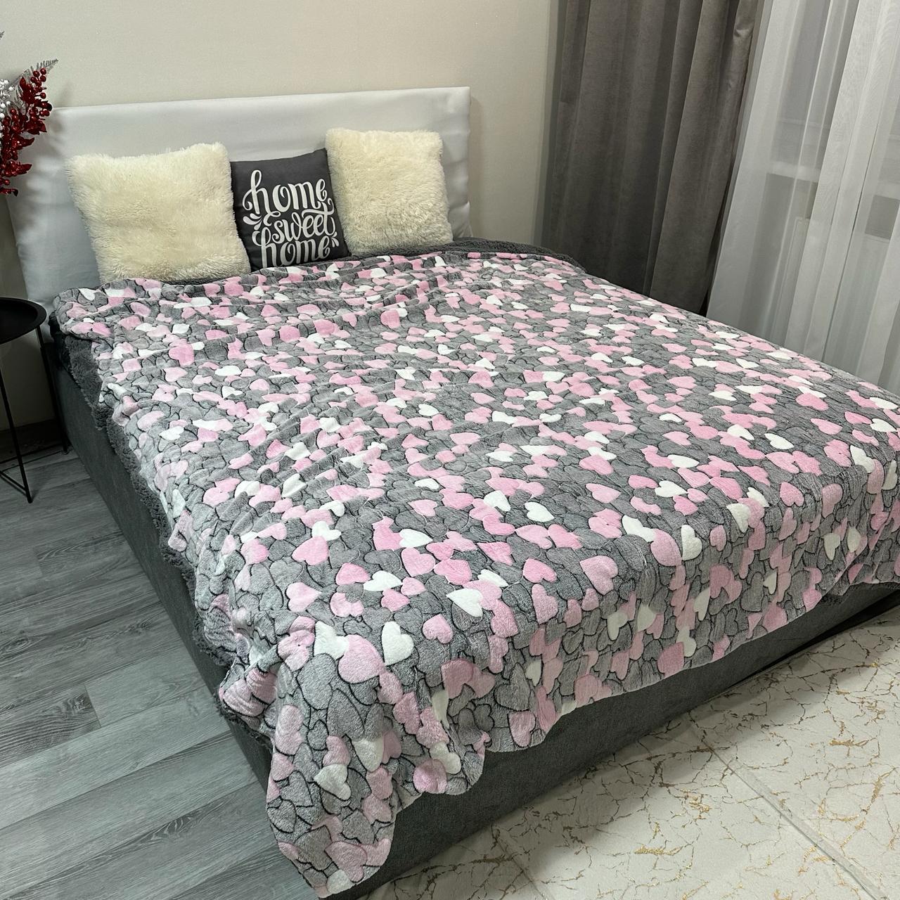 Плед-покрывало двустороннее с рисунком 150х210 см Серо-розовый (PL-1.5-5) - фото 7