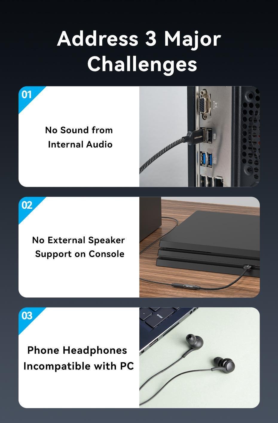 Зовнішня звукова карта Vention USB 1 м звук 96кГц/24біт OMTP/CTIA шумозаглушення DSP алюмінієвий Чорний (CVEBF) - фото 3