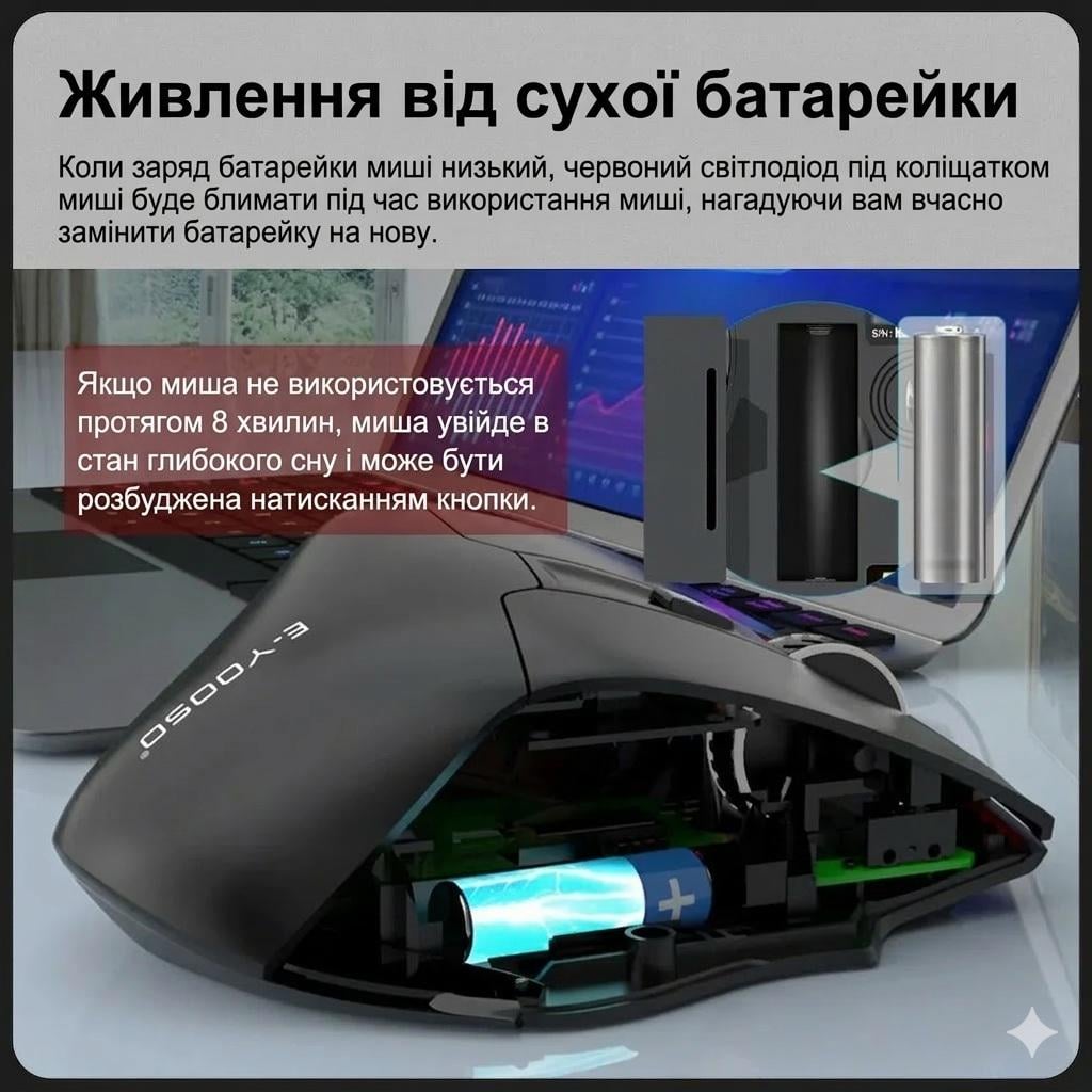 Миша бездротова комп'ютерна E-YOOSO X31 Pro Чорний - фото 8