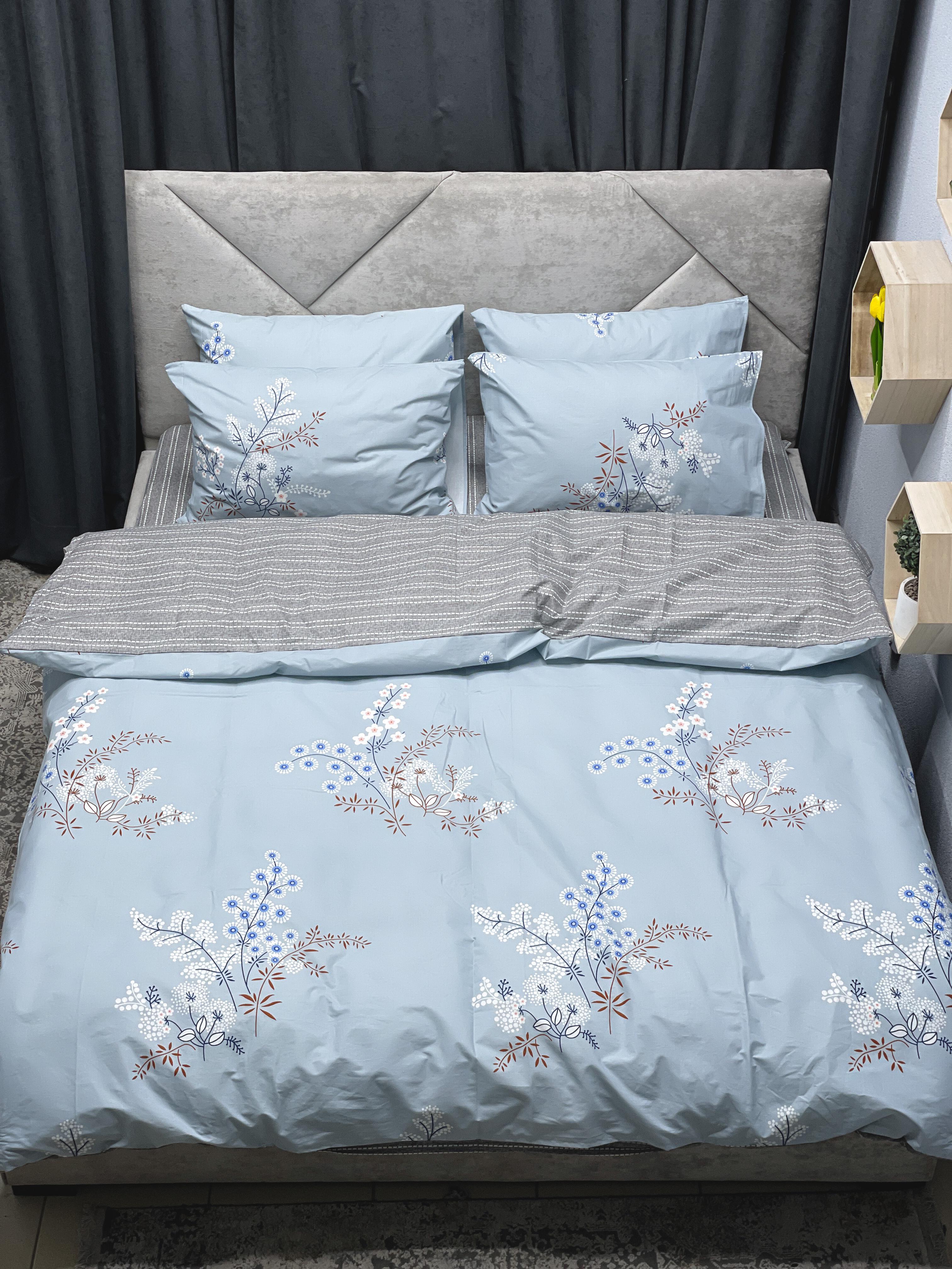 Комплект постельного белья Ego-textile 480F безевый с цветочным принтом Голубой (198621464)