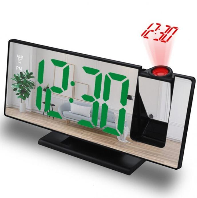 Часы настольные электронные с проекцией времени на потолок с LED дисплеем и будильником Black (127657)