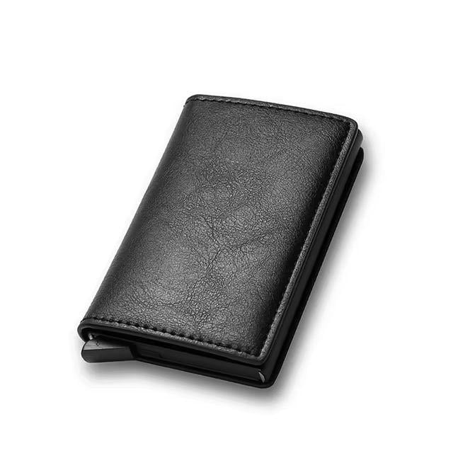 Картхолдер-кошелек кожаный тонкий для карточек и денег с RFID-защитой Черный (769058972578)