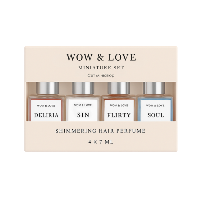 Сет мініатюр парфум блиску для волосся Wow & Love Shimmering Hair Parfume Miniature Set 7 мл х 4 шт. (4820296770243)