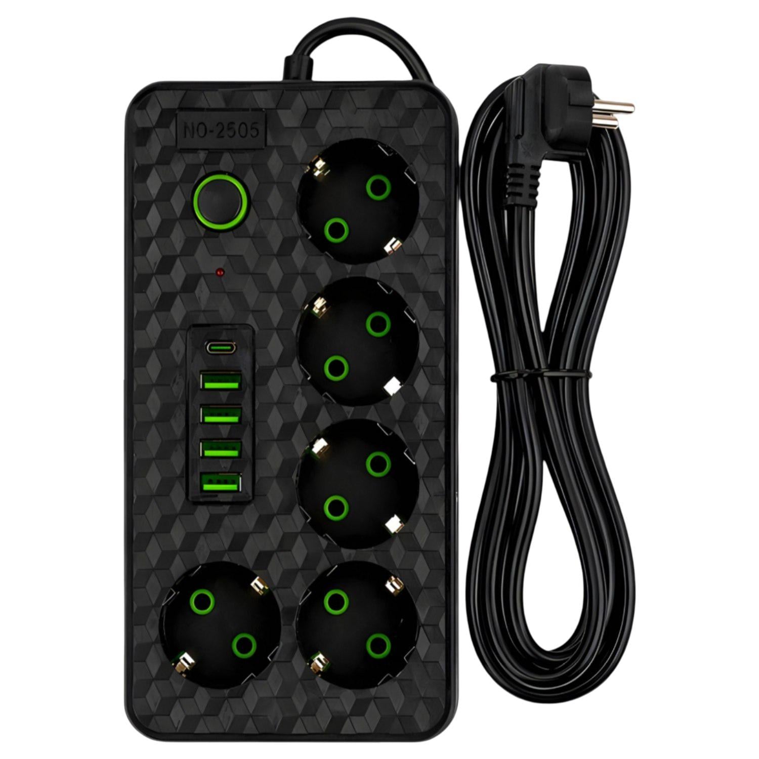 Фильтр-удлинитель сетевой 2505 3 м 5 розеток/4 USB/Type-C Черный (0258/МК)