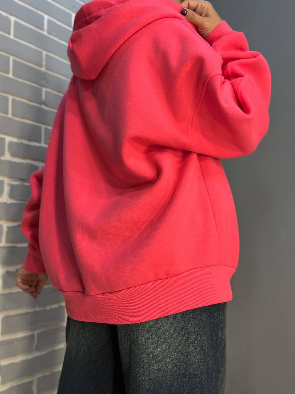 Толстовка жіноча QUZEN 482 подовжена на блискавці капюшон базова фліс утеплена OS Малиновий (981) - фото 5