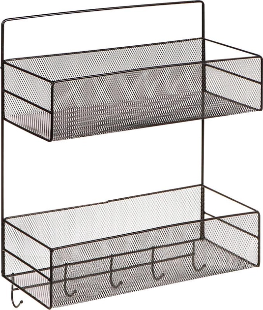 Полка настенная Stenson TD01335-L/M50245-L металлическая на два яруса с шестью крючками 36x15x44,5 см Черный (600880)
