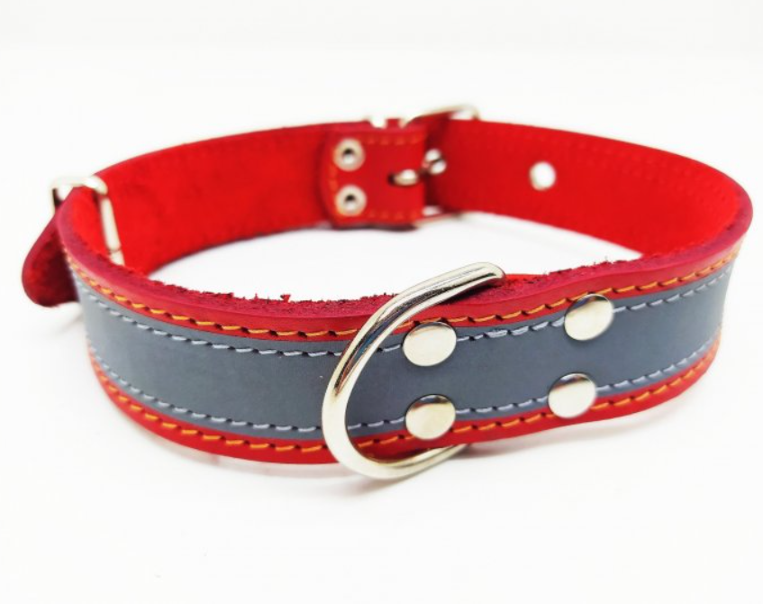 Нашийник для тварин шкіряний зі світло-відбивною стрічкою 18 мм х 28-36 см Червоний (2296445205) - фото 3 Нашийник для тварин шкіряний зі світло-відбивною стрічкою 18 мм х 28-36 см Червоний (2296445205) - фото 3