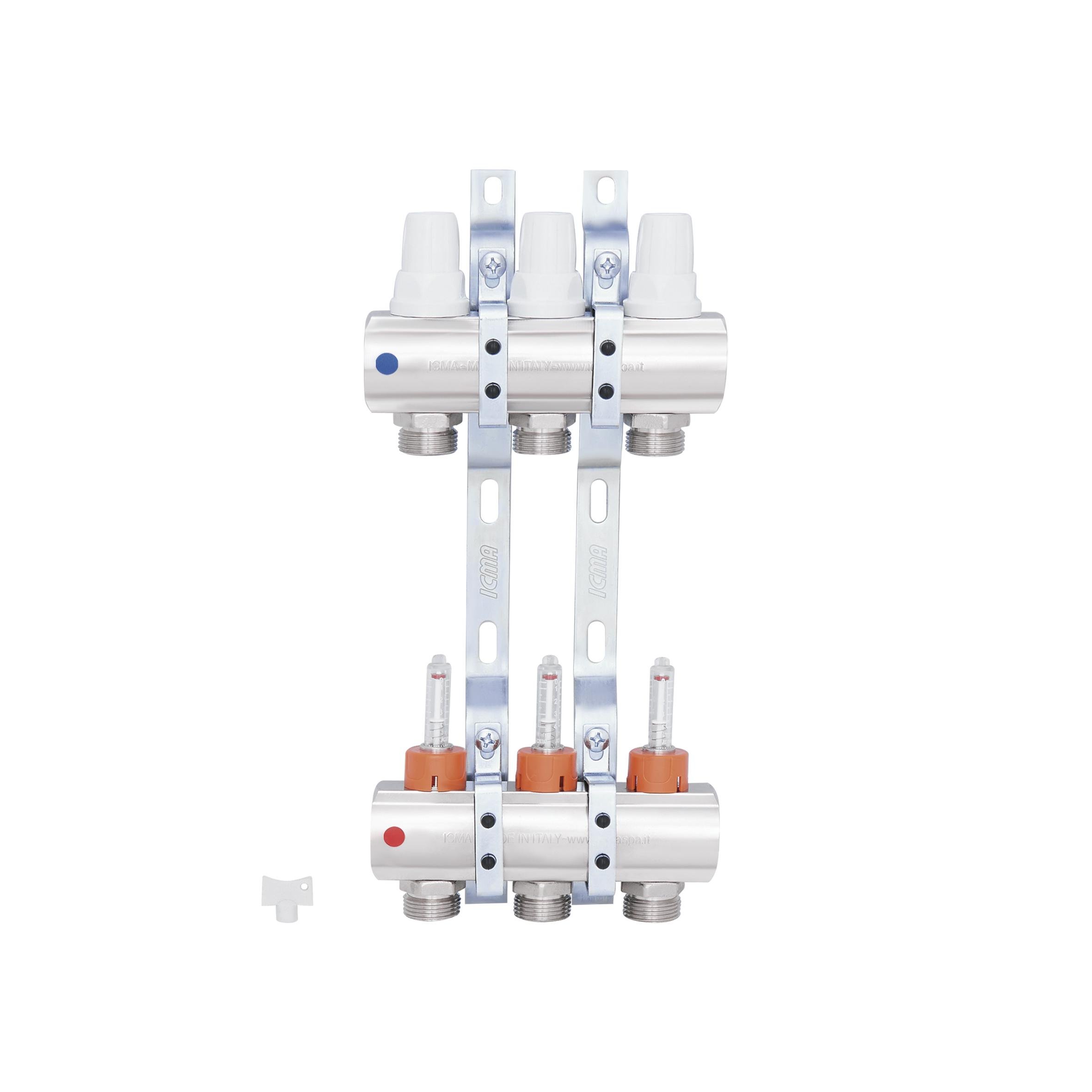 Коллектор для теплого пола ICMA 87K013PH06 3 контура с расходомерами 1"/3/4" (78710) - фото 3