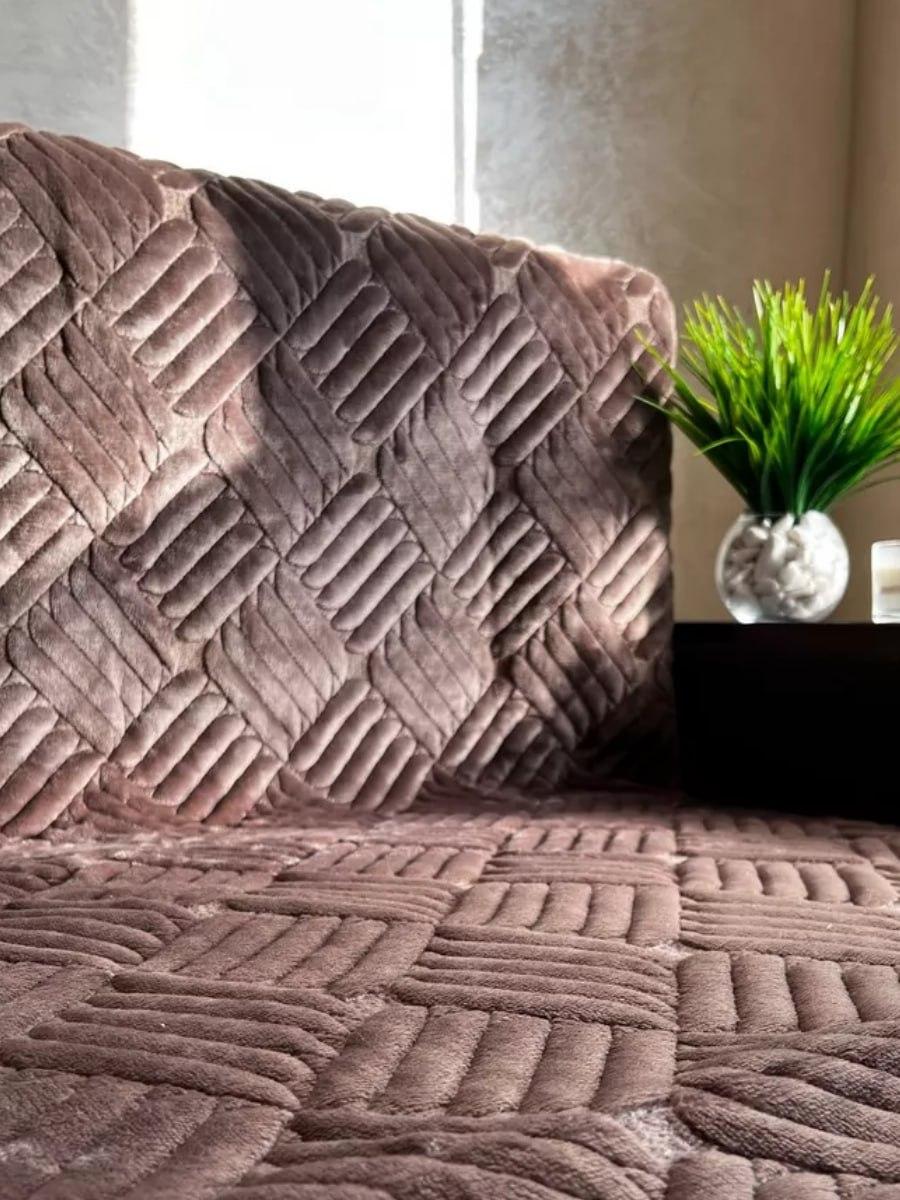 Дивандеки 3в1 з пледом Шарпей велюровый евро Кофейный (top001-3) - фото 3 Дивандеки 3в1 з пледом Шарпей велюровый евро Кофейный (top001-3) - фото 3